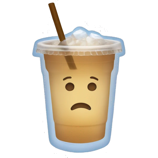 Clear tumblr cup with light brown drink and ice emoji