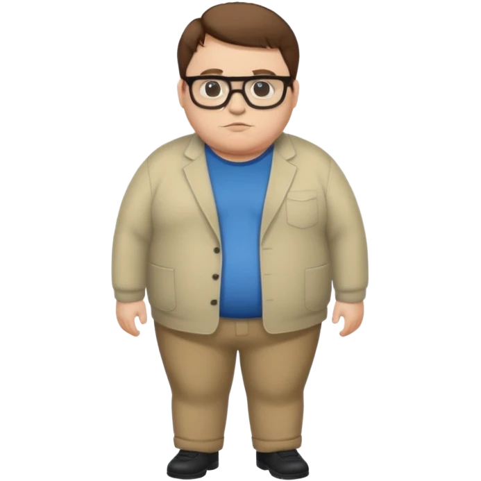 Create a fat emoji full body white man with brown hair and black glasses emoji