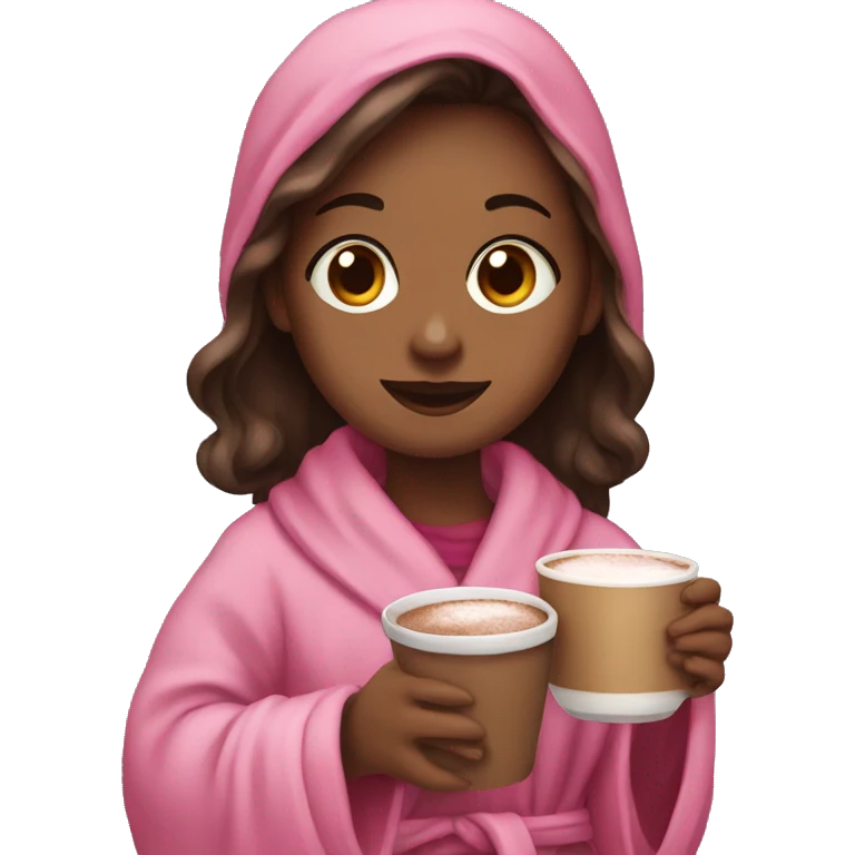Girl holding hot cocoa in a pink robe emoji