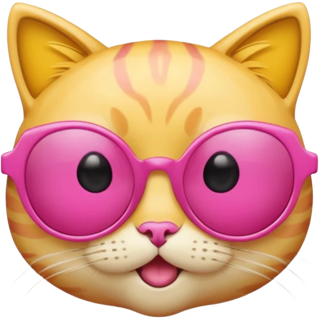 make a yellow circle face emoji with diva sun glasses that are like bright pink cat eye and like long lashes and the hand tilting the sunglaggeses dsown emoji