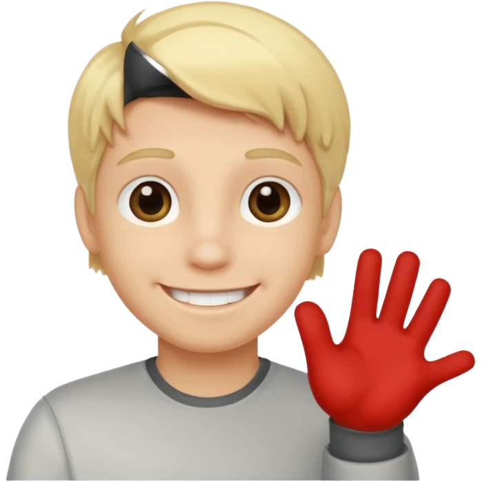 Smiling blonde boy saying hi emoji