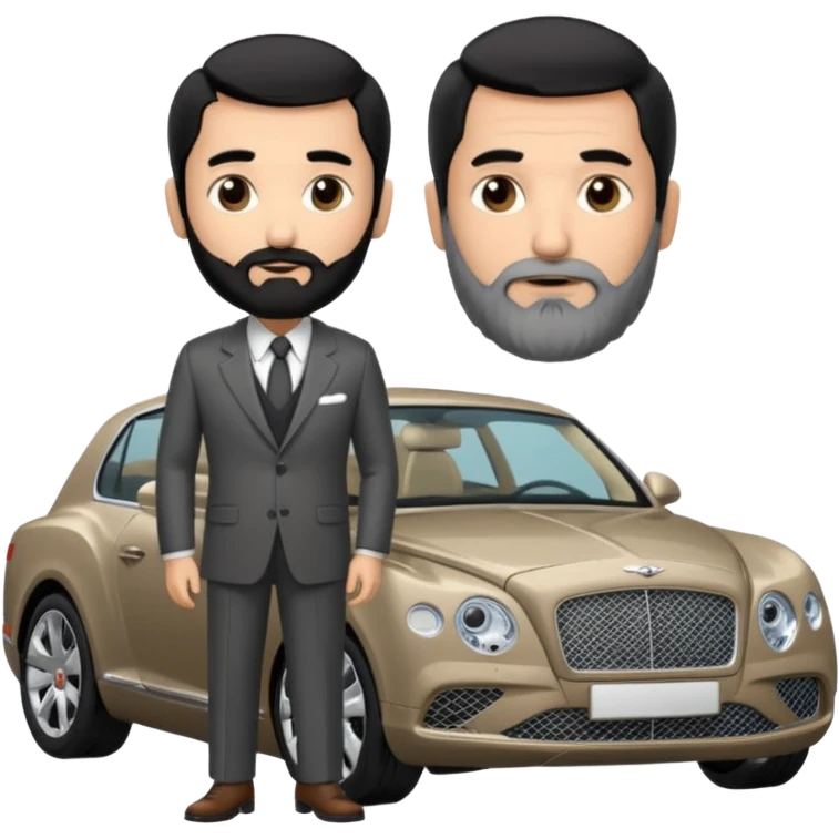 Professor Bentley Dyed black gray hair  frencb beard graying indian guy in suit with a bentley car emoji
