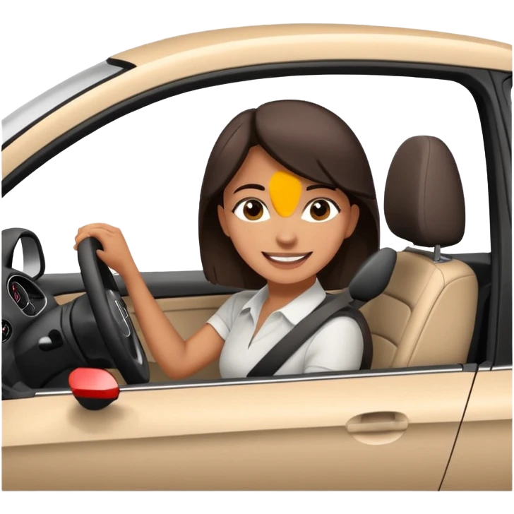 Young adult Woman with dark brown hair driving an Audi a1 fast loving life emoji