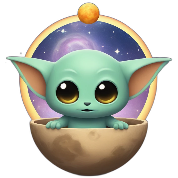 Grogu Cosmic méditation with planet emoji