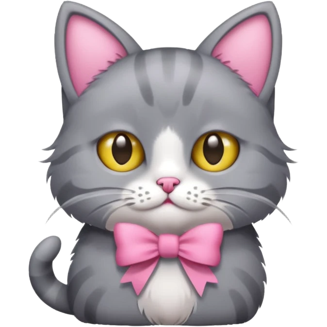 Gatito gris con un moño rosa emoji