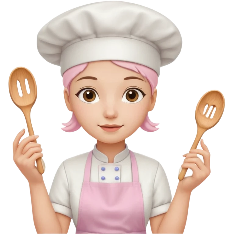 Young female baker - white chef hat, holding cream piping bags in both hands emoji