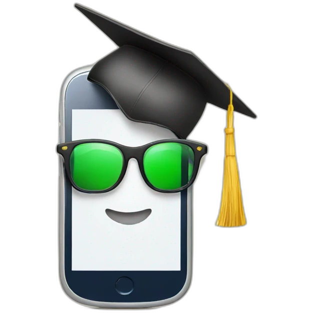 smartphone with glasses and degree hat emoji