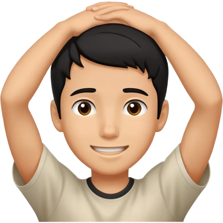 embarrassed smiling boy with hand behind head and black hair emoji