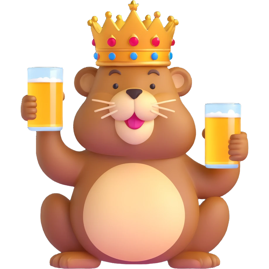 beaver with a crown on her head and a glass of beer in her hands emoji