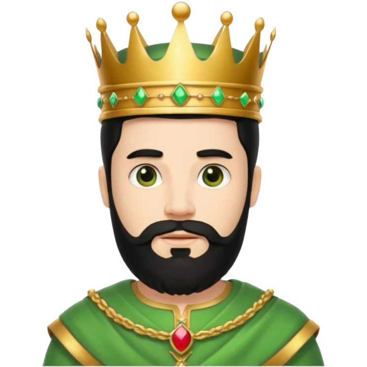 bearded king with crown and green outfit black hair emoji