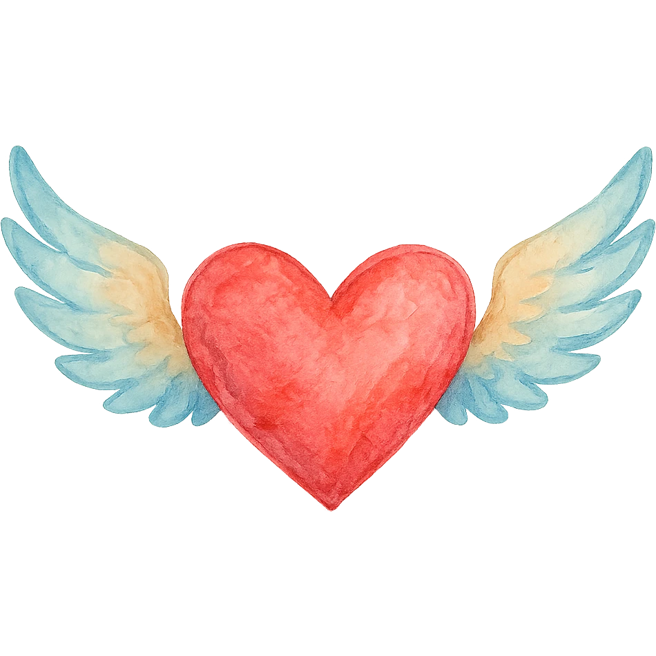 watercolor style heart with wings emoji