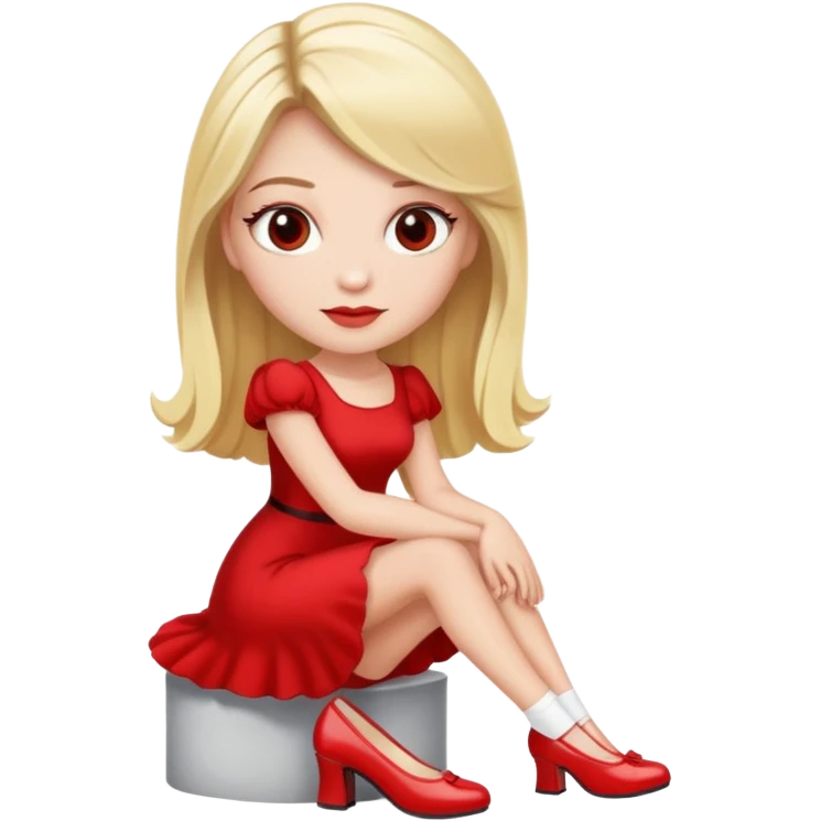 A blonde woman with long lashes an a red dress and white shoes  emoji