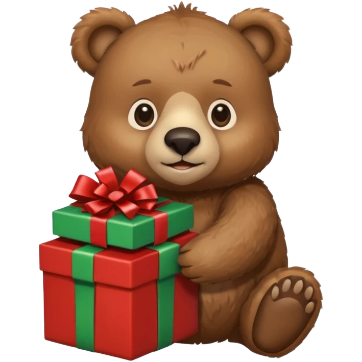 bear holding christmas gift box emoji