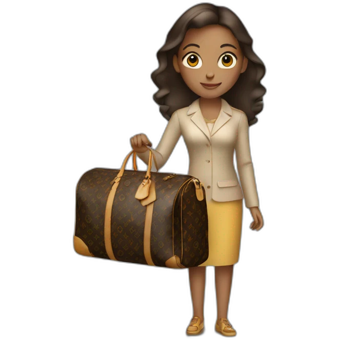 woman holding louis Vuitton travel bag with wheels emoji