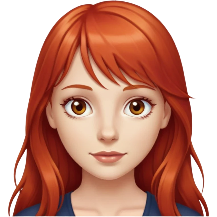 Long red hair white girl with bangs, hazel eyes, dimples  emoji