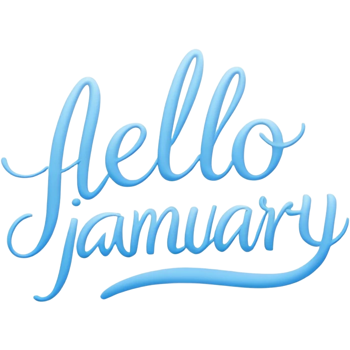Light Blue “ hello January “ word in cursive emoji