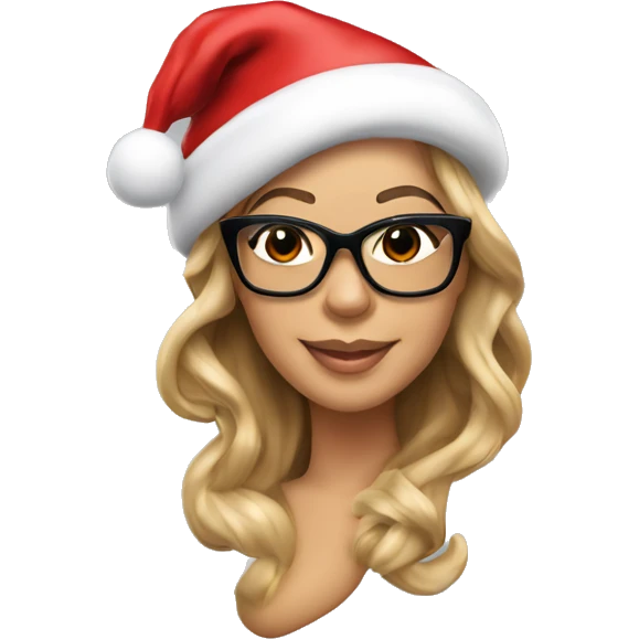 Mariah Carey christmas, side angle wearing santa hat and black glasses  emoji