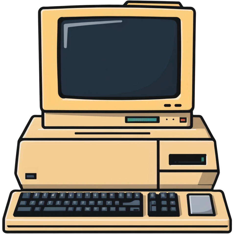 Vintage desktop computer from the 80s, bulky beige monitor with floppy disk drive, separate keyboard, nostalgic tech aesthetic emoji