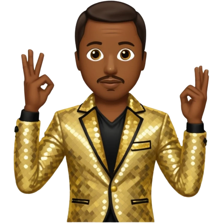 MC Hammer with dark brown hair, gold sequin outfit emoji