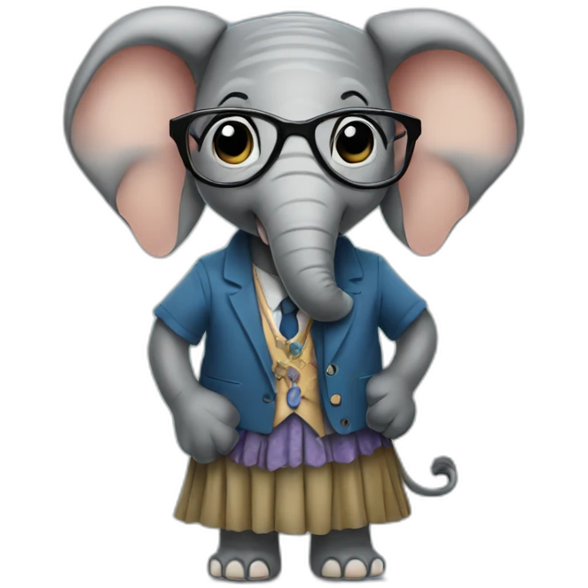 Elephant with glasses wearing a skirt emoji