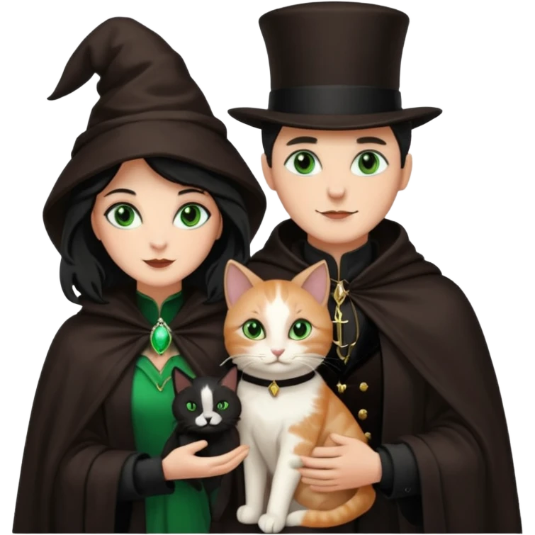 magician couple and their pet cat emoji
