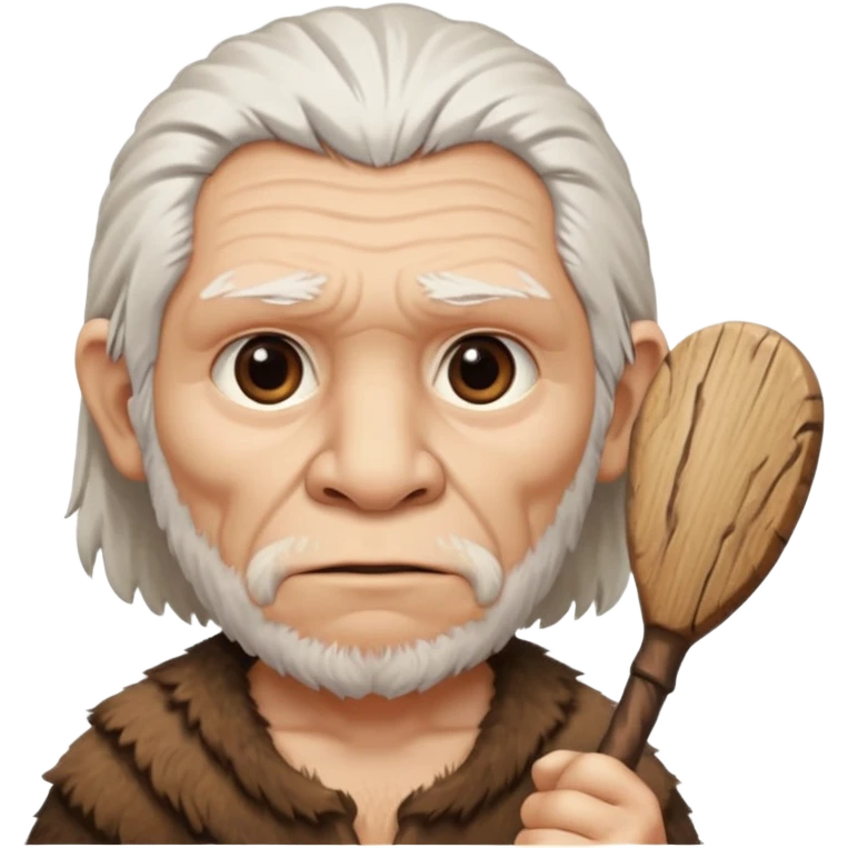 cute old Neanderthal with white hair, big eyes, and a club emoji