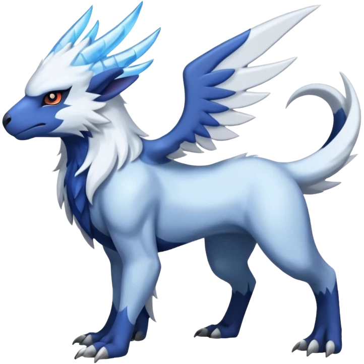 Icy Arctic Frost-Blue Pale-Shimmering Snow-Dusted Majestic Absol-Nargacuga-Latias-fusion-creature (full body) emoji