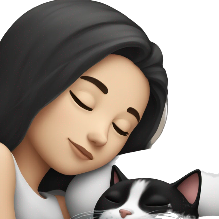 girl sleeping with black and white cat emoji