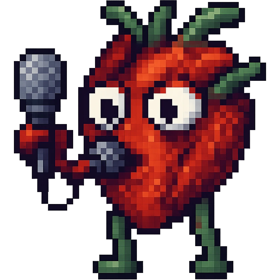 Add a microphone to the anatomical heart with eyes in pixel art style, keep the pixel art look and no background. emoji