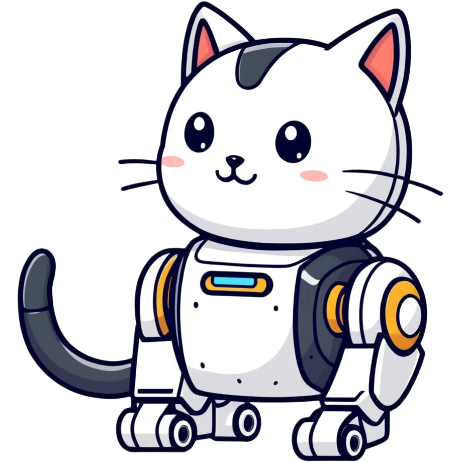 Robot cat saying : the betterment of the world can be accomplished through pure and goodly deeds emoji