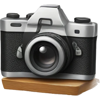 broken camera sitting on wooden stool emoji
