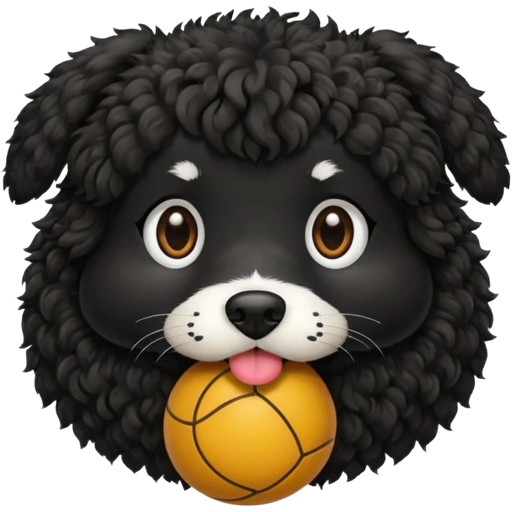 Black curly dog with ball in mouth emoji