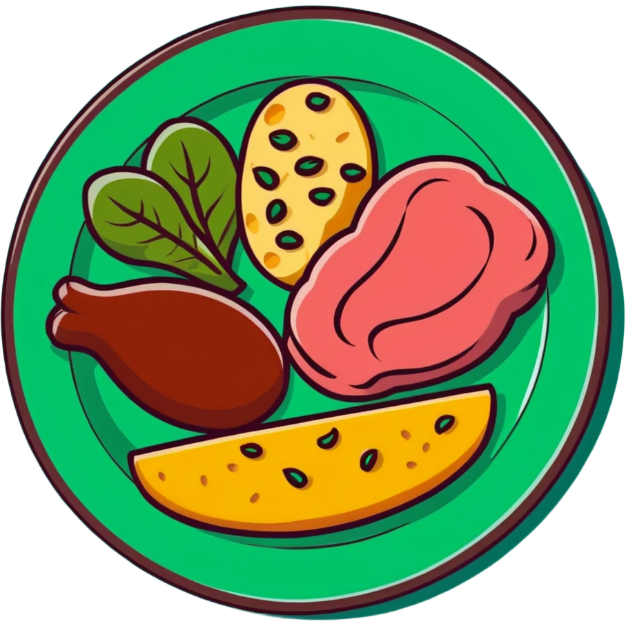 A colorful plate with red meat, chicken, spinach, and cheese arranged together. emoji