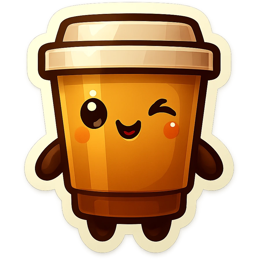 Tall coffee cup, flirty wink emoji