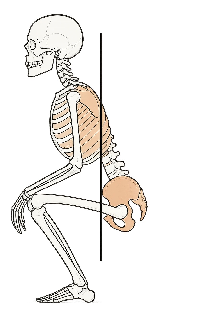 Allineamento visto anatomicamente durante uno squat tra bacino e torace emoji