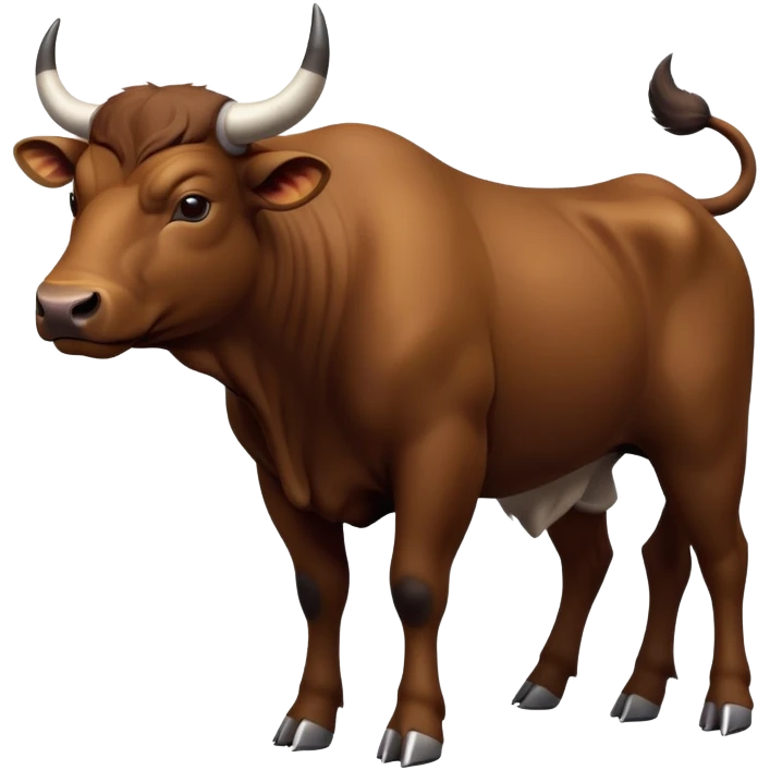 cinematic-[brown bull]-realistic-full-body-standing-emoji,-tail-flicking-lazily,-head-tilted-dramatically,-sleek-[brown]-fur,-simplified-yet-realistic-focused-features,-highly-detailed,-glowing-with-an-almost-sarcastic-glow emoji
