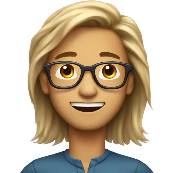 a boy with glasses and long and silky hair upto his neck and he is happy  emoji