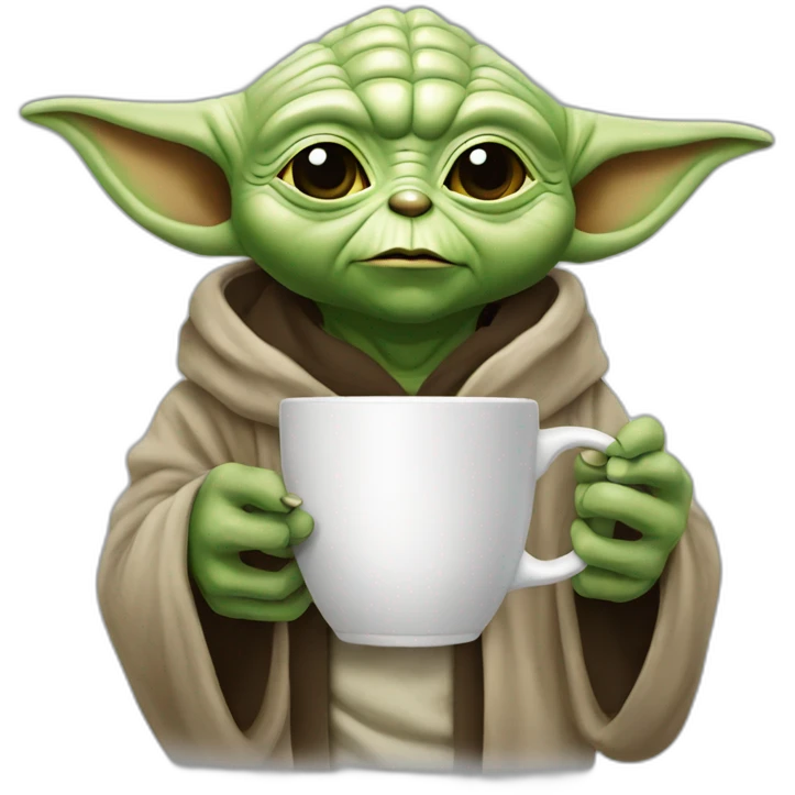 Yoda with a cup if coffee emoji