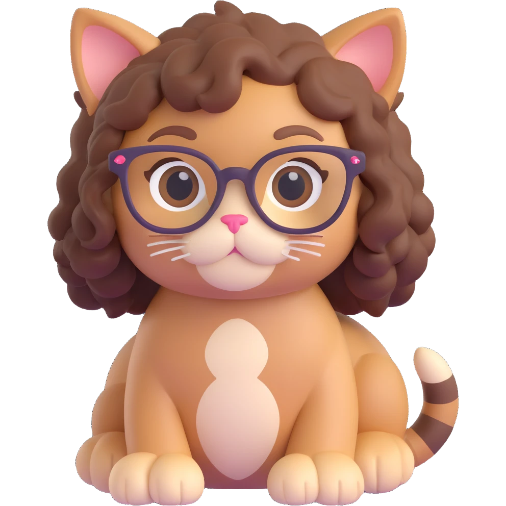 character with brown curly hair, doe eyes, white skin, cat eye glasses emoji