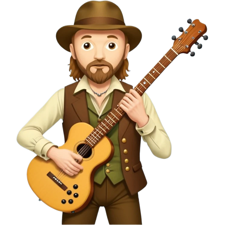 Jethro Tull (Band): A legendary British progressive rock band led by Ian Anderson, named after the 18th-century agriculturist. jethro holds an elecric guitar emoji