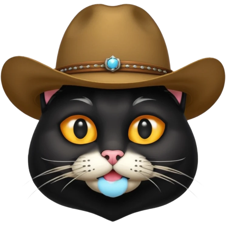 combine the cowboy empjis with a bclack cat emoji and make it have a black thick moustache over the cat wiskers emoji