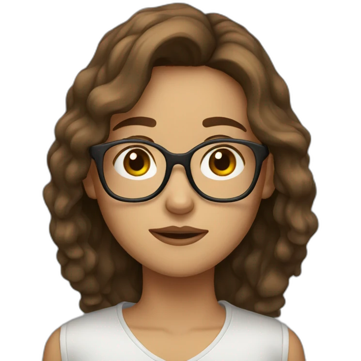 tired girl with brown hair and glasses emoji