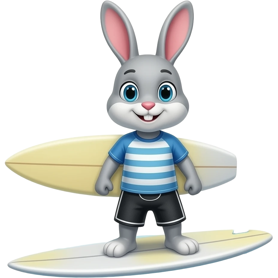 Rabbit on surfboard with surfing clothes emoji