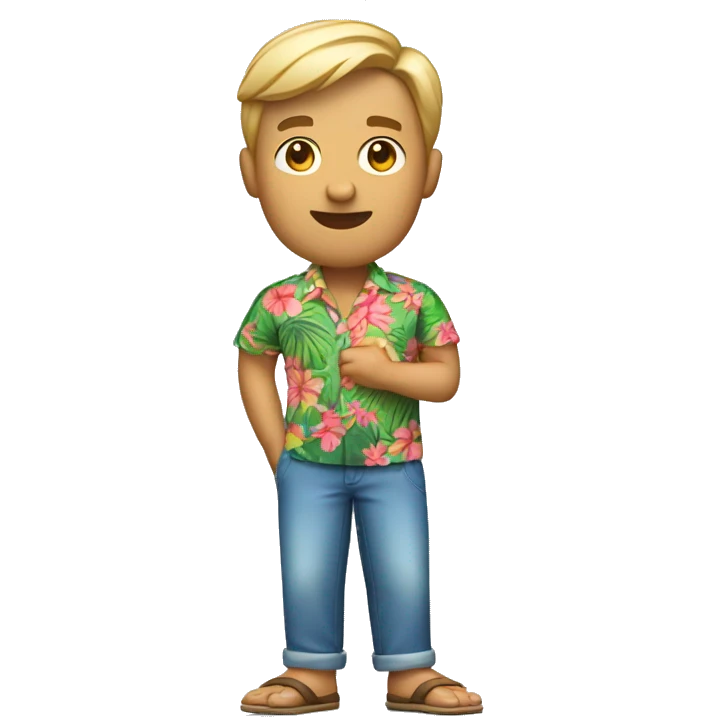 a full body view of a relaxed guy in his 40s wearing a hawaii shirt emoji