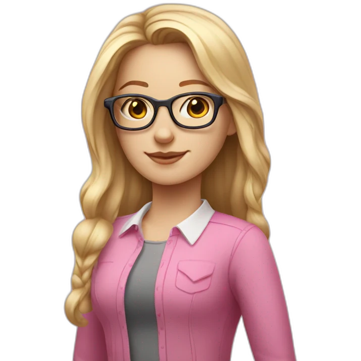 white girl wearing pink glasses with blond hair, sir actually nerd emoji