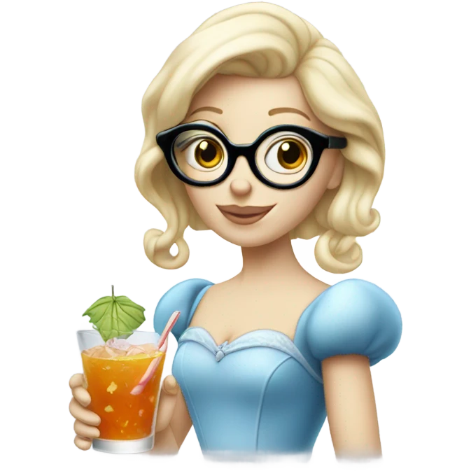 Pale Cinderella wearing glasses drinking a cocktail  emoji