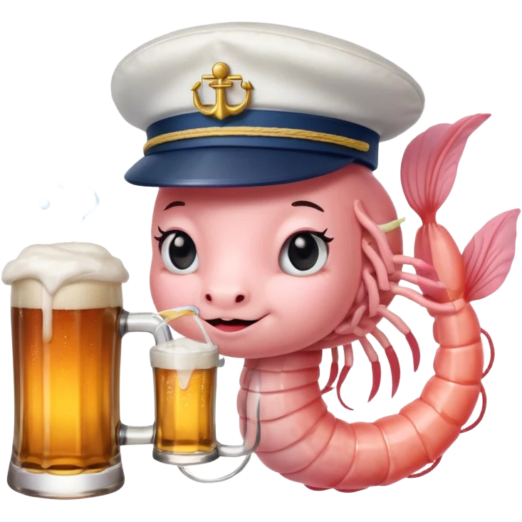 Genérame un camarón con tu tarro en mano de cerveza moderna, asomándose or un costado con cara de curiosidad  emoji