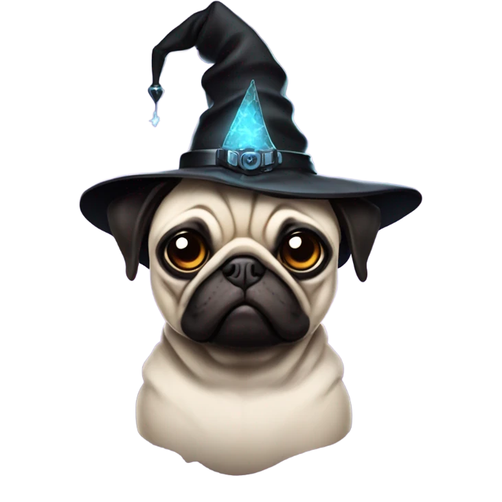cyberpunk pug wearing a black wizard's hat emoji