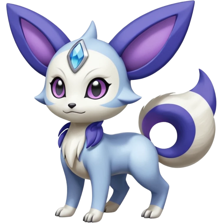 Shiny White with Violet and Indigo Meloetta-Absol-Minccino-Zangoose-Pokémon-Fakémon-fusion-hybrid-creature emoji