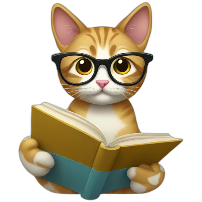Cat with glasses reading a book emoji